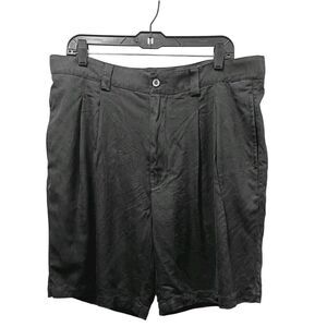 Inland Shores Men's Black Washable Silk Pleated Shorts Size 38